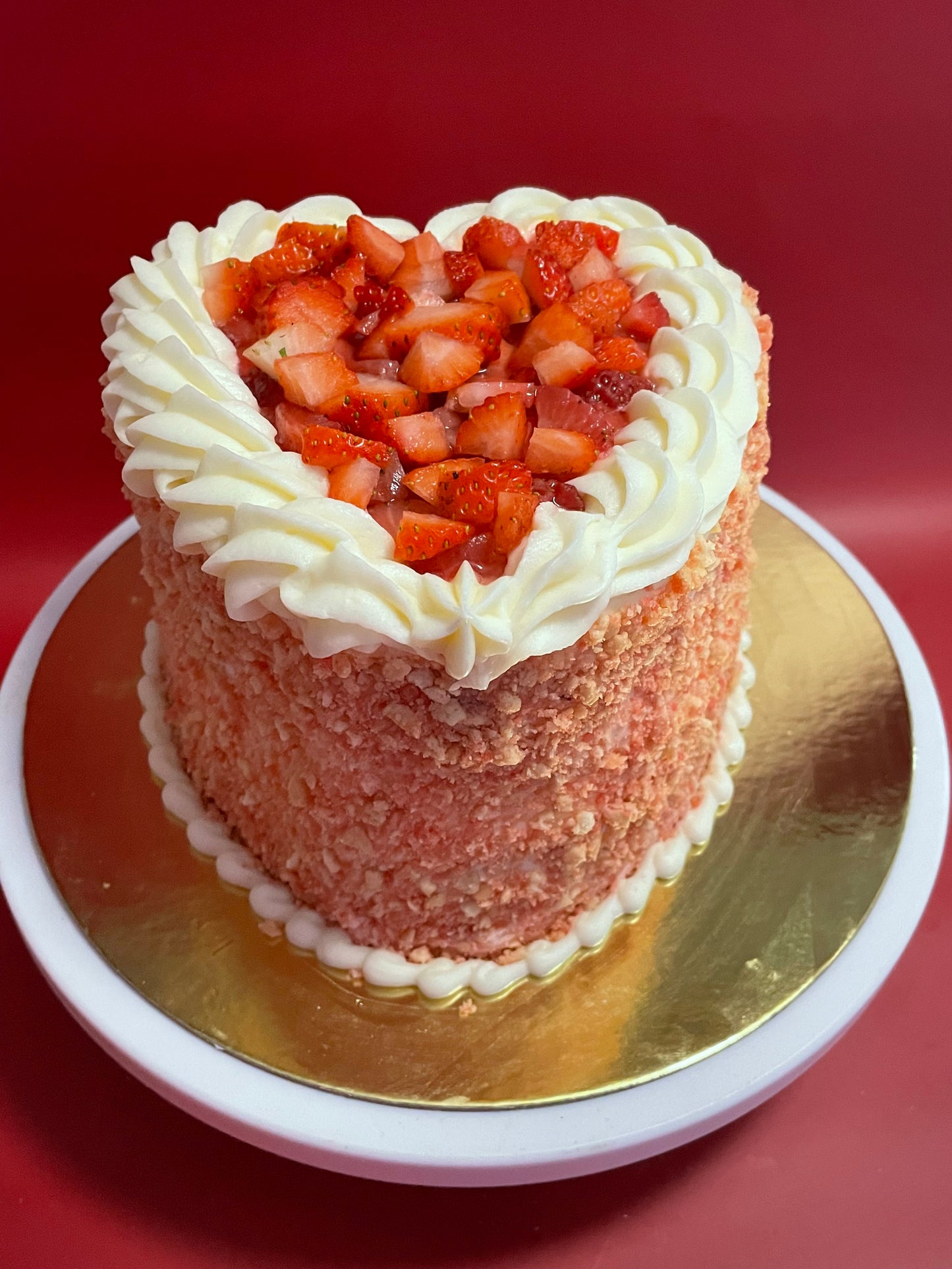 Heart Strawberry Crunch Cake